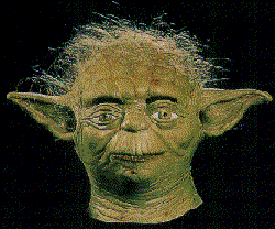 A picture of a Yoda mask