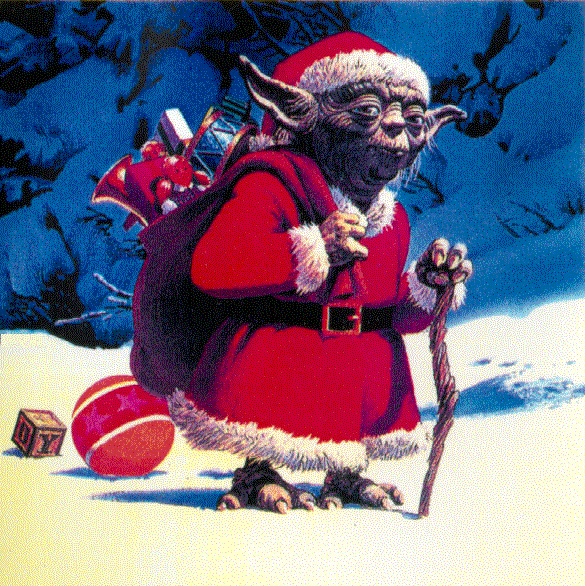 Yoda in a Santa outfit