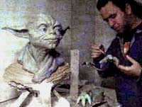People working on Yoda's head for the Prequels