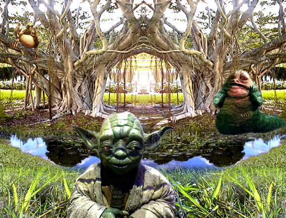 A fake Episode I pic of Yoda and Jabba in the forest