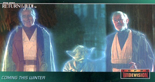 Topps Widevision Promo Card with the ghosts of Yoda, Obi-Wan and Anakin