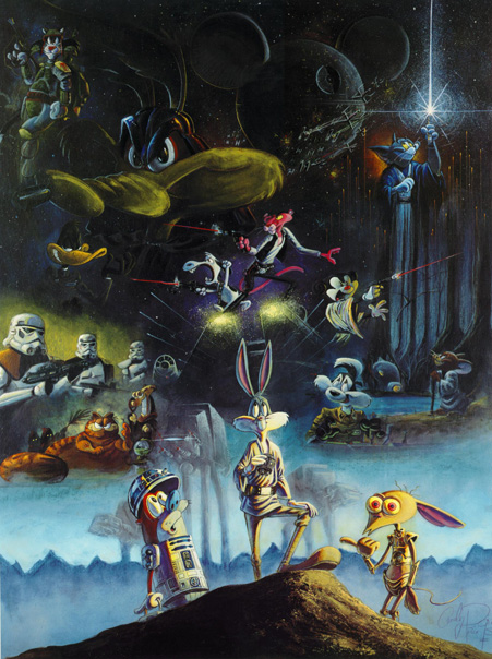 A cool painting with cartoon characters as Star Wars Characters
