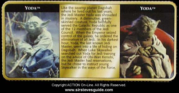 Biography on the back of the Classic Collection Yoda card