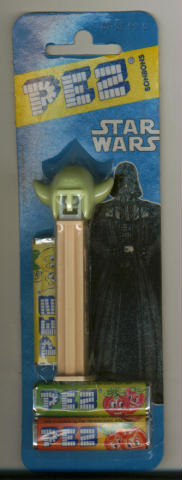 Yoda Pez mounted backwards on the card