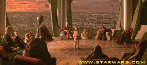 A picture from the Episode I trailer with the Jedi Council