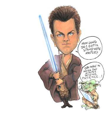A cartoon with Yoda and a young Obi-Wan