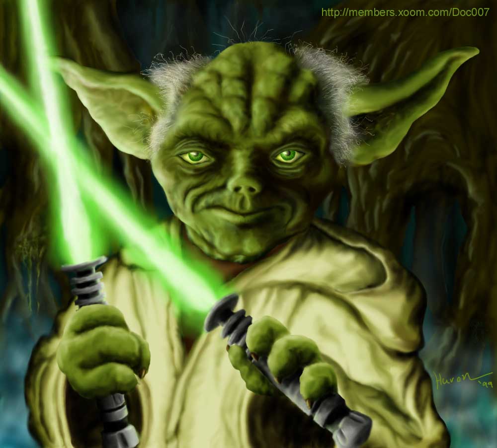 Yoda with two lightsabers