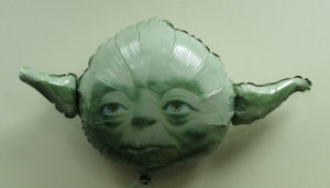 A mylar Yoda balloon