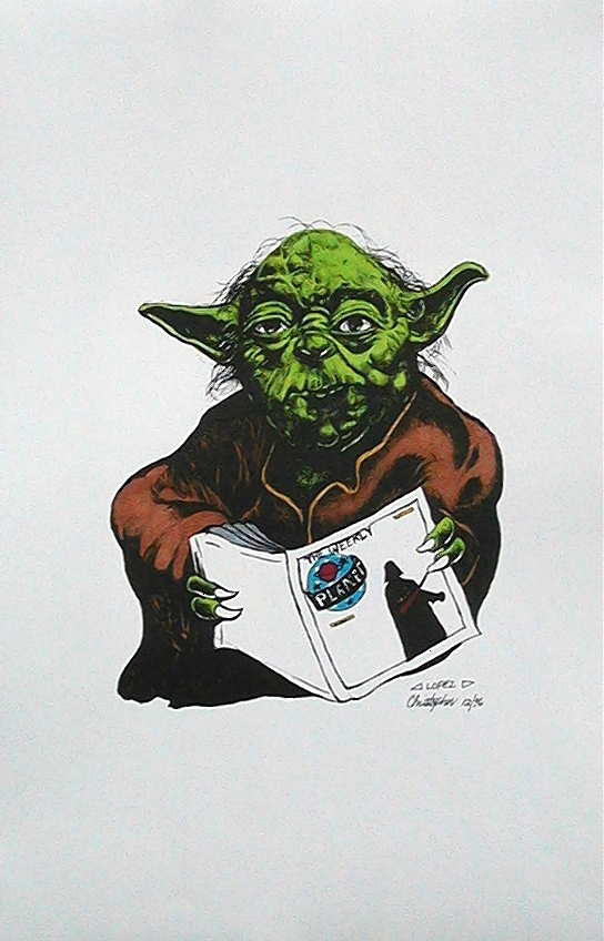 Illustration of Yoda reading the Daily Planet