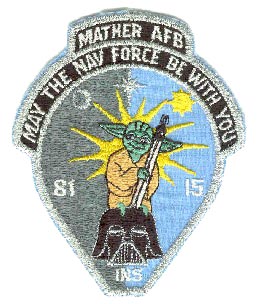 Mather Air Force Base patch with Yoda standing on Vader's helmet (courtesy of CinciToyMuseum.com)