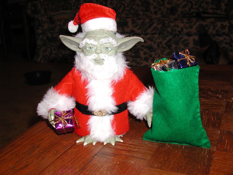 A custom Interactive Yoda Claus figure
