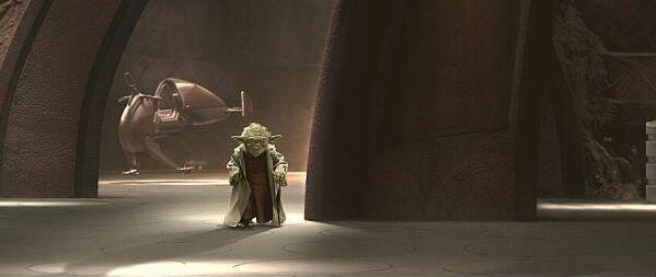 Yoda entering the hangar prior to his duel with Dooku (Attack of the Clones screenshot)