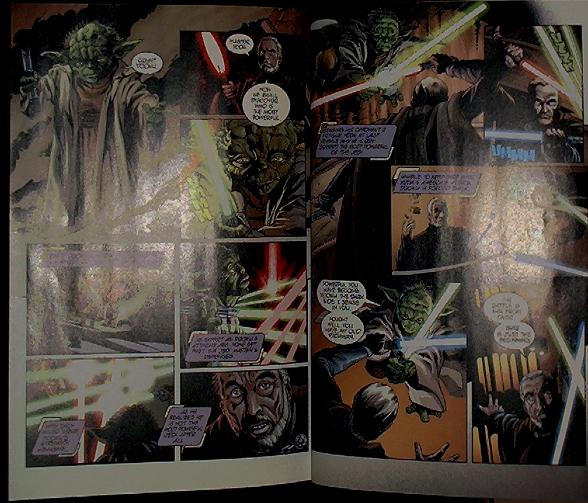 Part of the Yoda / Dooku duel from an Attack of the Clones comic book