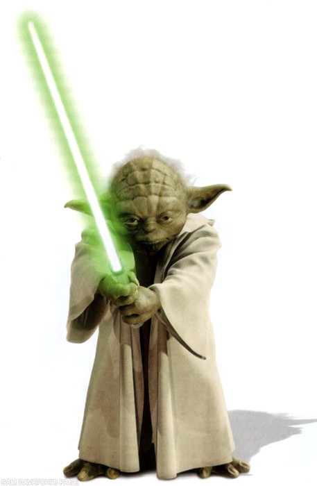 Attack of the Clones - Yoda holding his lightsaber