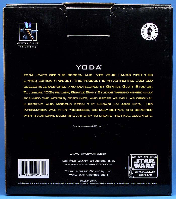 Gentle Giant Yoda minibust - back of box