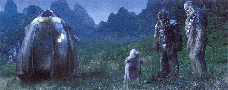 Yoda with Wookiees on Kashyyyk