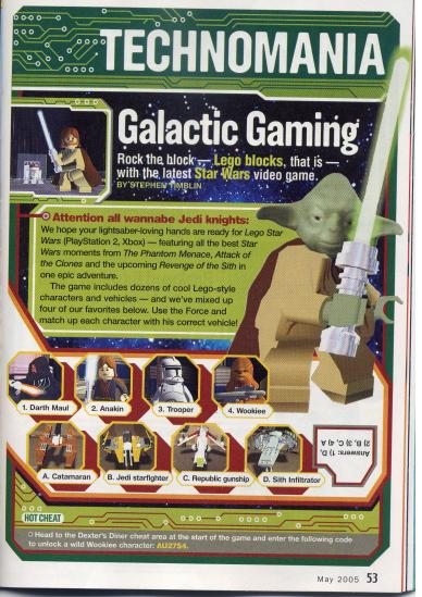 Scan from magazine with Yoda from the LEGO Star Wars video game