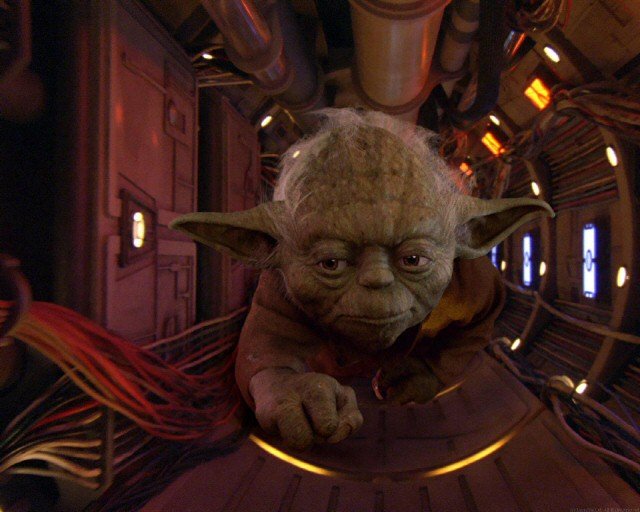 Yoda crawling through the Senate building