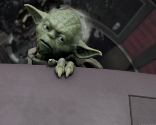 Yoda's grip slipping from the Senate pod