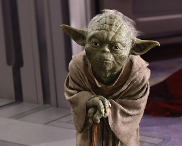 Yoda leaning on his cane