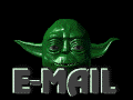 A rotating Yoda head with the word e-mail on it