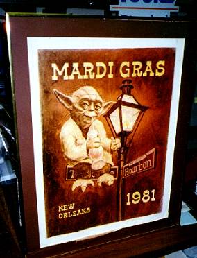 An unlicensed Mardigras poster with Yoda on it