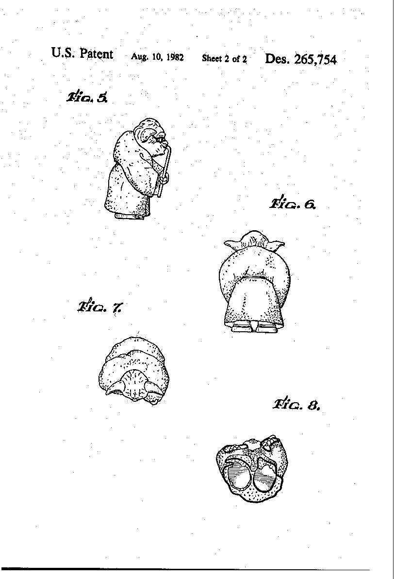 Page three of three of the patent for the old Yoda toy