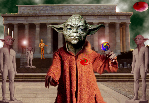 A fake Episode I pic of Yoda with others of his species