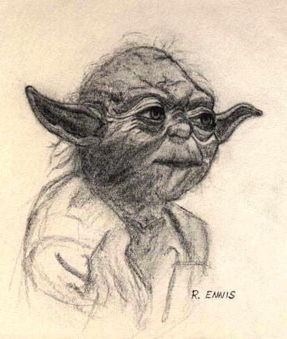Yoda Chalk Drawing by Richard Ennis