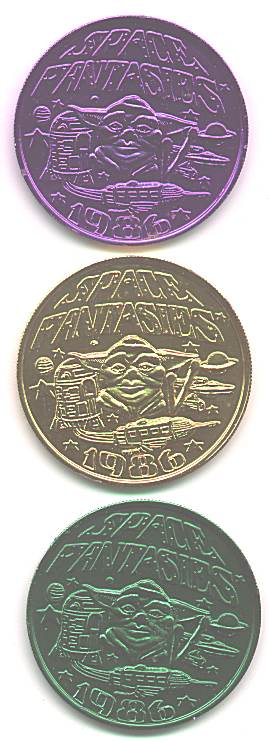 Space Fantasies coins from the 1987 Mardi-Gras