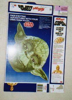 Cardboard cutout Yoda mask from the back of a Kellogg's C-3PO's box