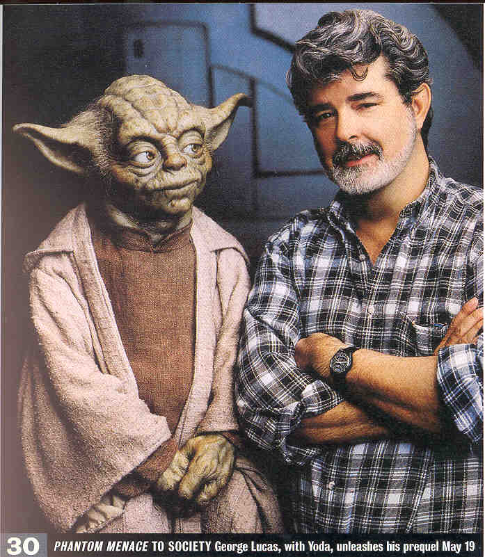 George Lucas with a too-tall Yoda (from Entertainment Weekly)