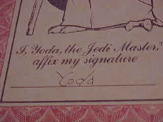Yoda's signature from the Jedi Knight Certificate (from The Star Wars Scrapbook)