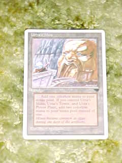 Urza's Mine card with Yoda-like creature (from Magic: The Gathering CCG)