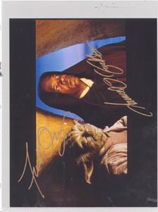 Yoda and Mace Windu picture autographed by Frank Oz and Samuel L. Jackson