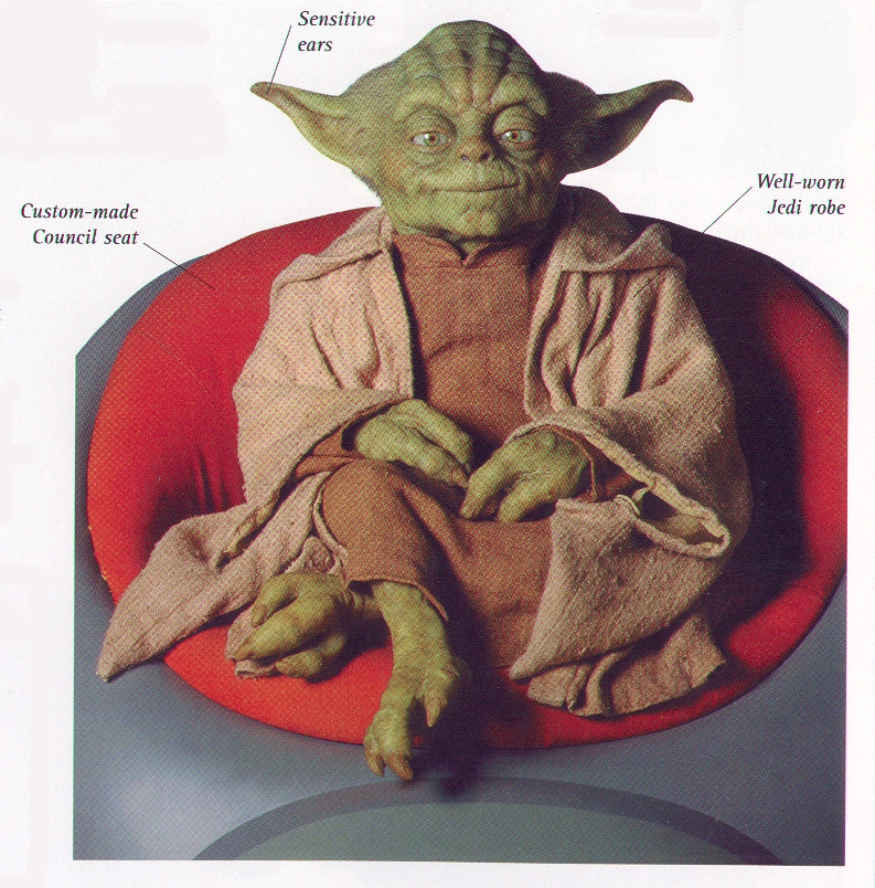 Yoda in his Jedi Council chair with descriptions (from Episode I Scrapbook)