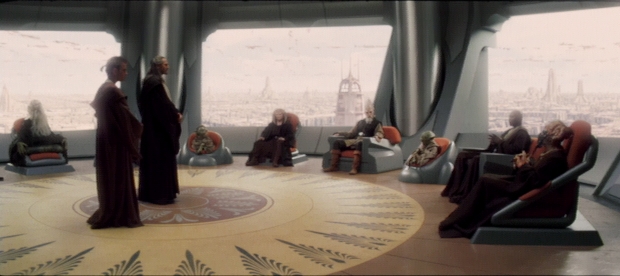 Picture of the Jedi Council with Yoda and Yaddle visible