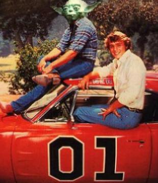 If Yoda was in the Dukes of Hazard (shown with the General Lee)...