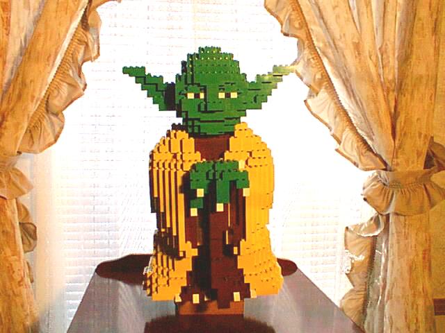 Lego Yoda in a window
