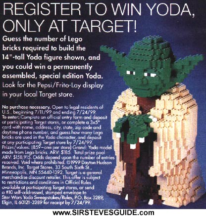 Target ad for the chance to win a Lego Yoda
