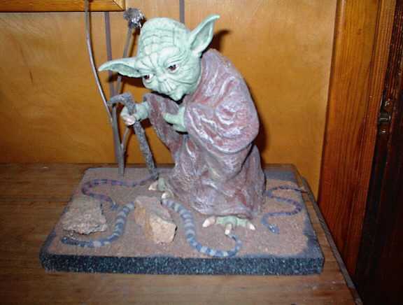 Screamin' Yoda model assembled, painted, and put on a base