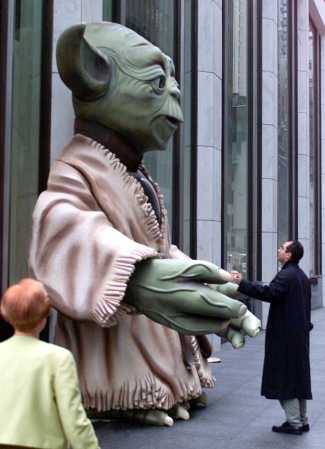 The 15 foot tall Yoda from outside FAO Schwarz in New York