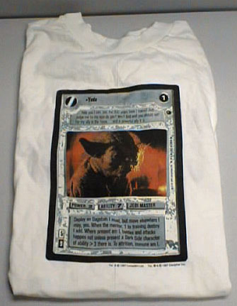 Star Wars CCG tournament winner t-shrit with Yoda card on it