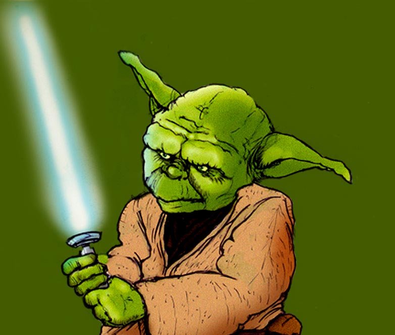 Illustrated Yoda with lightsaber