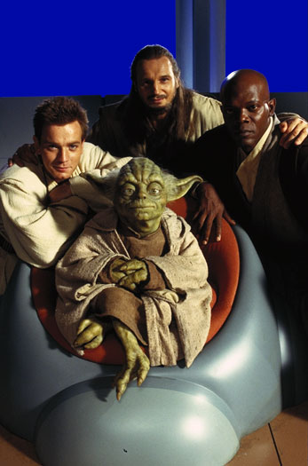 Yoda, Obi-Wan, Qui-Gon and Mace Windu publicity photo