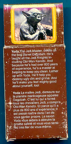 Back of foreign Yoda soap package
