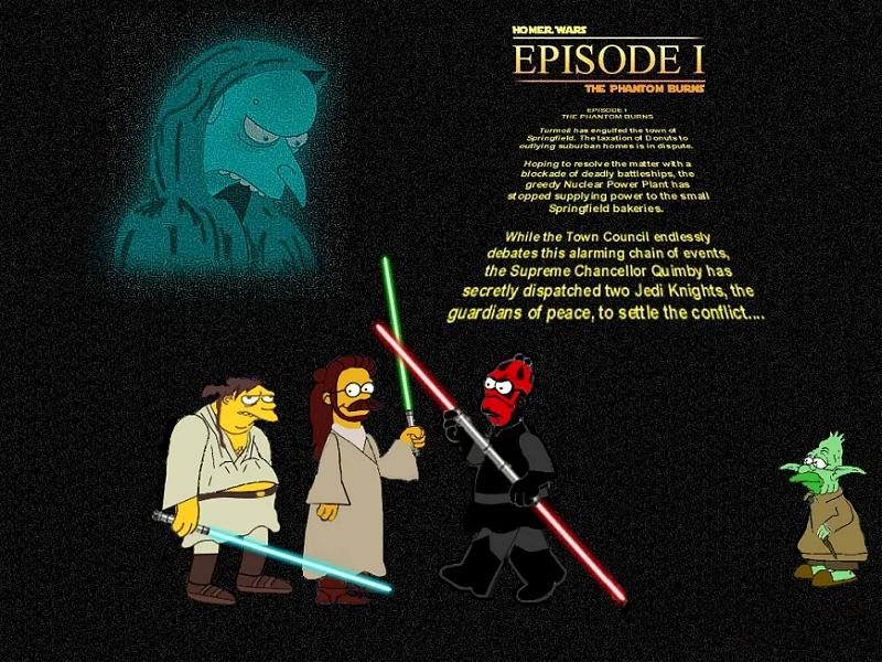 Characters from the Simpsons as Star Wars characters with Abe (Grandpa) Simpson as Yoda