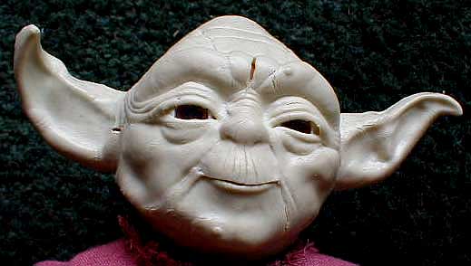 Close-up of the face of the prototype Interactive Yoda