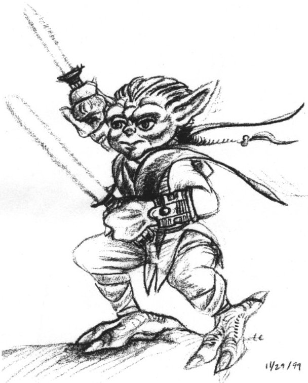 Another Young Yoda illustration with lightsaber