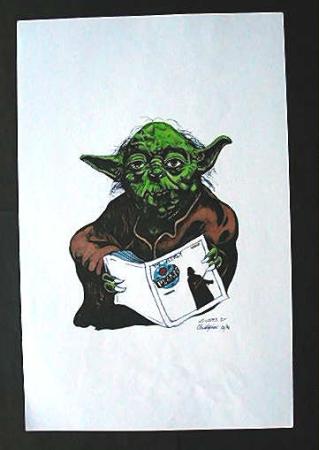 Illustration of Yoda reading the Daily Planet